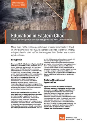 Front page of the briefing note "Education in eastern Chad."