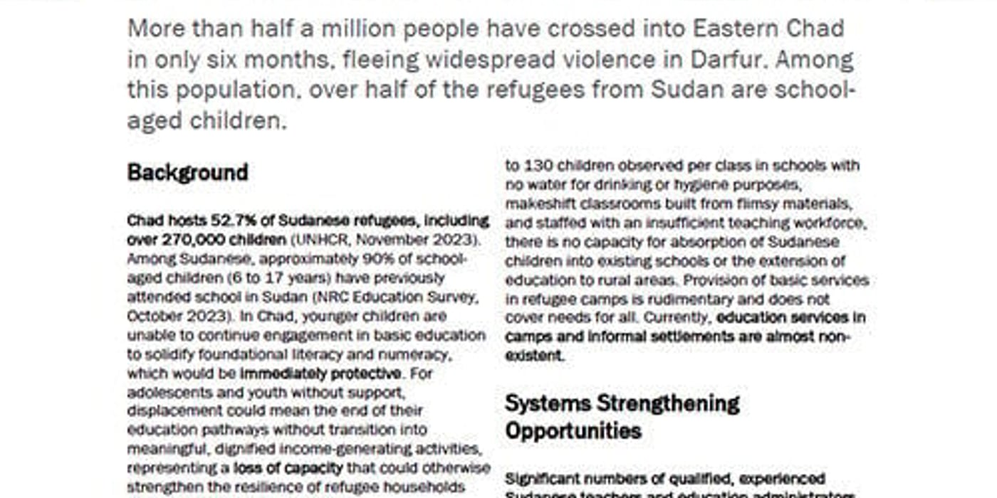 Front page of the briefing note "Education in eastern Chad."
