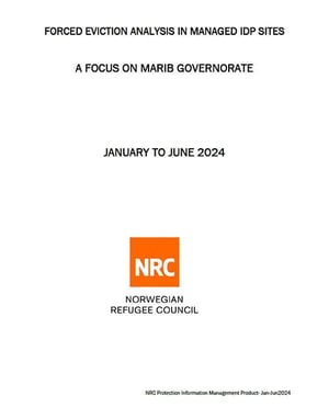 Front page of the report "Forced eviction analysis in managed IDP sites: A focus on Marib Governorate".