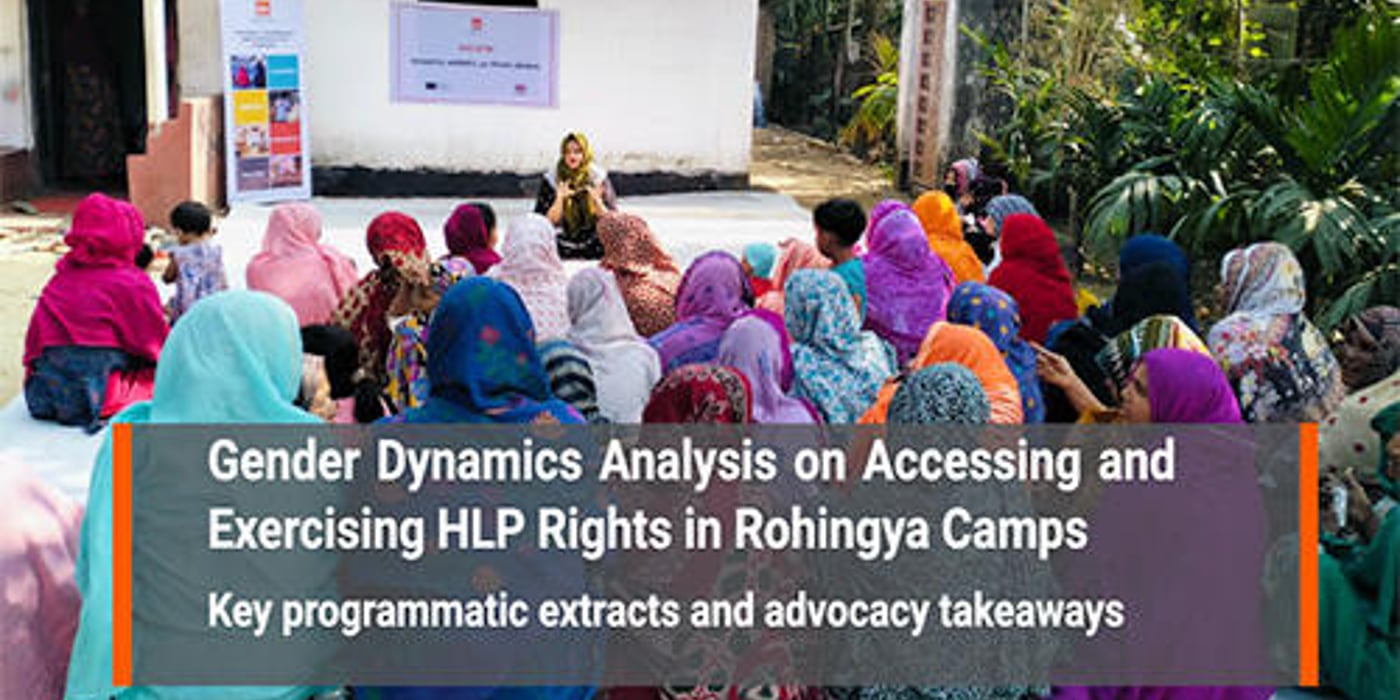 Front page of the advocacy note "Gender dynamics analysis on accessing and exercising HLP rights in Rohingya camps".