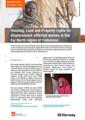 Front page of the briefing note "Housing, land and property rights for displacement-affected women in the Far North region of Cameroon".