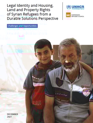 Front page of the report "Legal Identity and HLP Rights of Syrian Refugees from a Durable Solutions Perspective". 