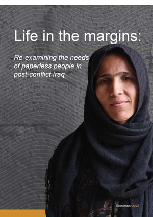 Front page of the report "Life in the margins: Re-examining the needs of paperless people in post-conflict Iraq".
