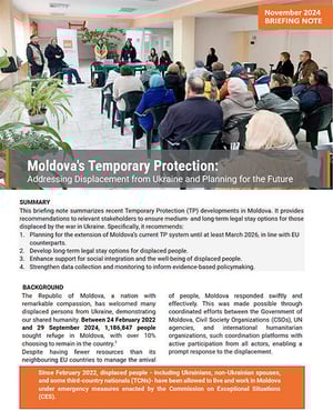 Front page of the briefing note "Moldova's temporary protection: Addressing displacement from Ukraine and planning for the future".