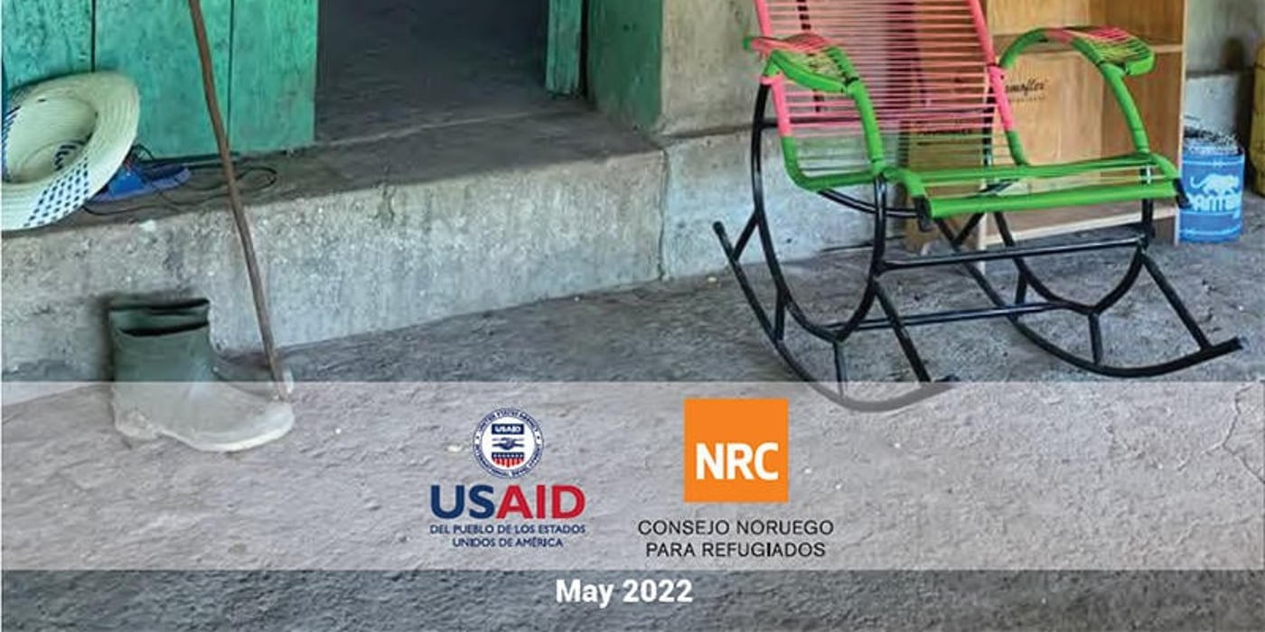 Front page of the report "Nowhere is safe": Housing, land and property (HLP) rights for persons affected by displacement in Honduras. It shows a cement porch with an empty rocking chair.