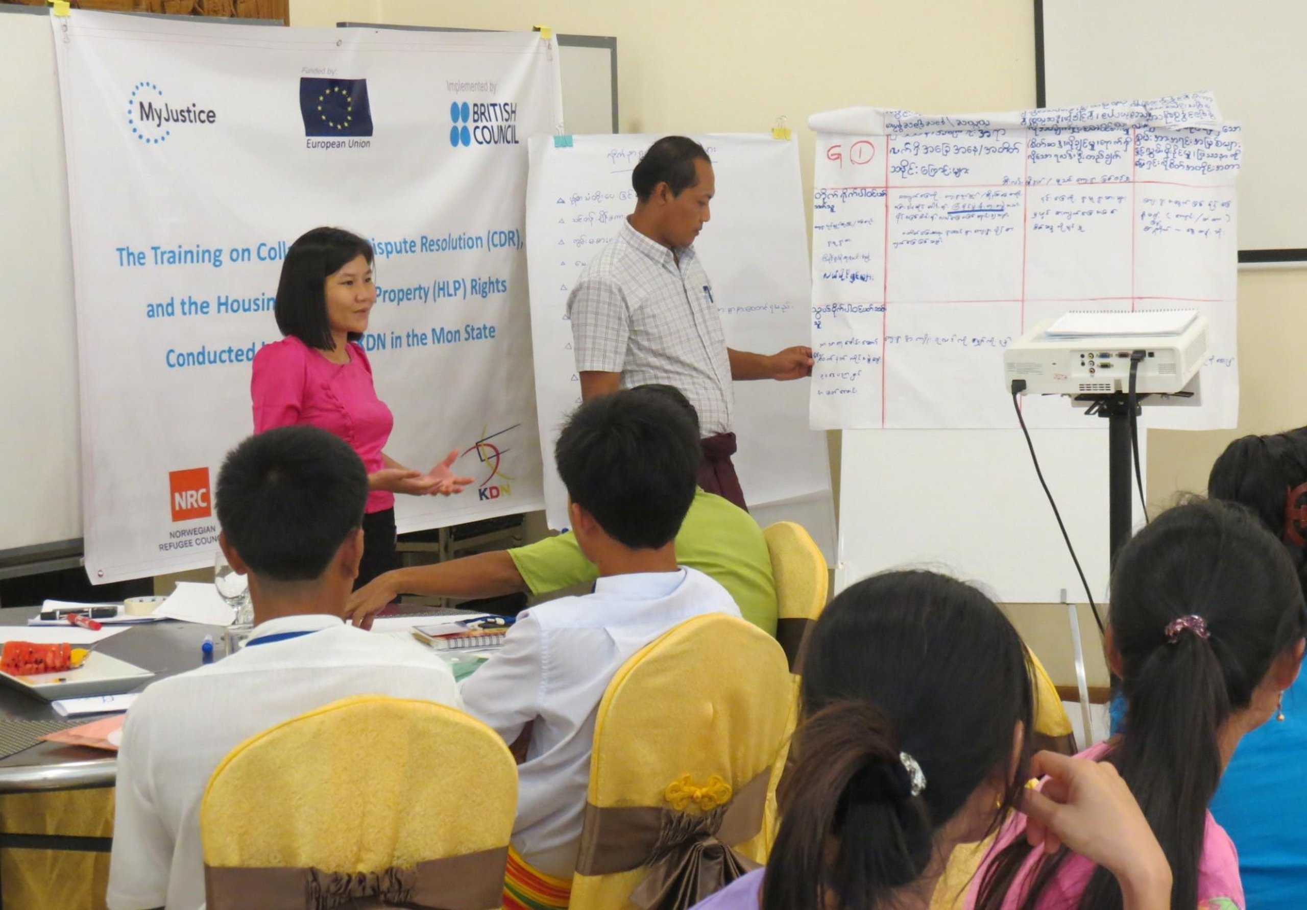 Myanmars legal team providing collaborative resolution training to local village leaders.