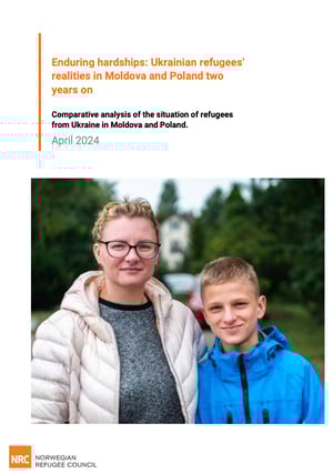 Front page of the report "Enduring hardships: Ukrainian refugees' realities in Moldova and Poland two yers on."