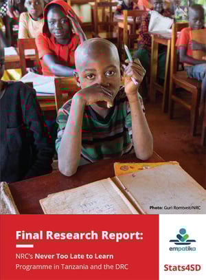 Front page of the report "Final research report - NRC's Never too Late to Learn programme in Tanzania and DR Congo".