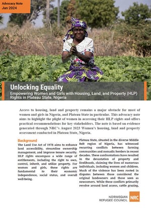 Front page of the advocacy note "Unlocking equality - Empowering women and girls with housing, land and property (HLP) rights in Plateau State, Nigeria".