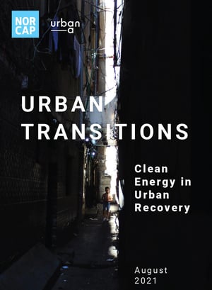 Front page of the report 'Urban transitions: Clean energy in urban recovery'.
