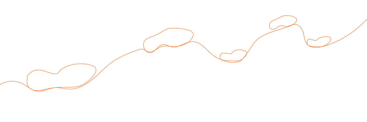 Illustration of five footprints walking from left to right. They are drawn with one continuous line.